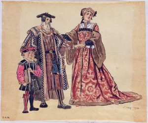 Rosalind und der alte Herzog, Kostümentwurf für Wie es euch gefällt, produziert von R. Courtneidge im Princes Theatre, Manchester